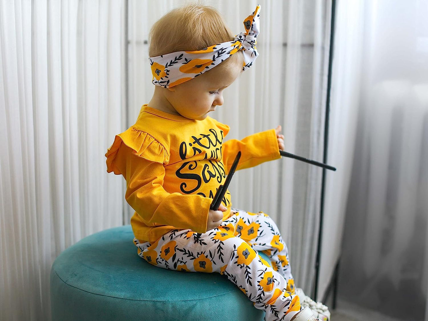 3Pcs Baby Girl Clothes Long Sleeve Letter Tops Casual Pants and Headband Outfit Set
