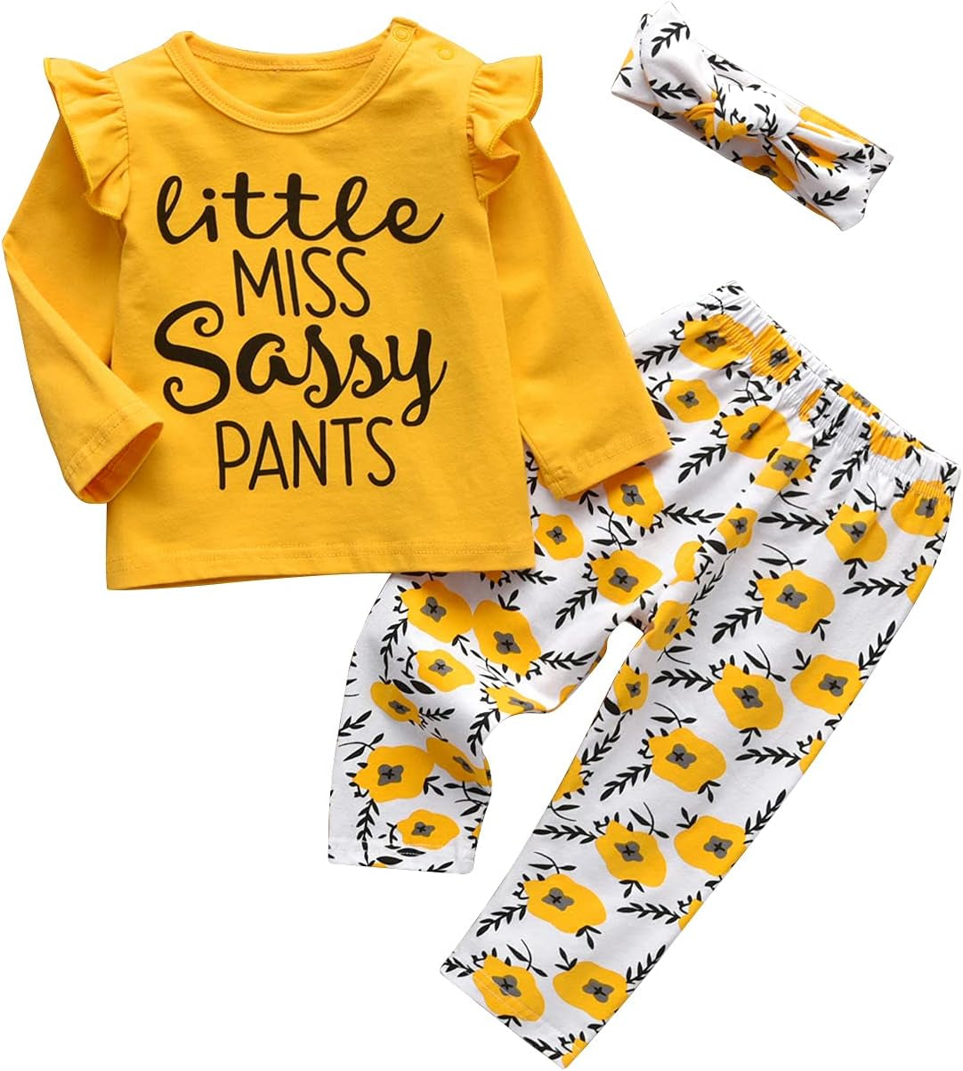3Pcs Baby Girl Clothes Long Sleeve Letter Tops Casual Pants and Headband Outfit Set