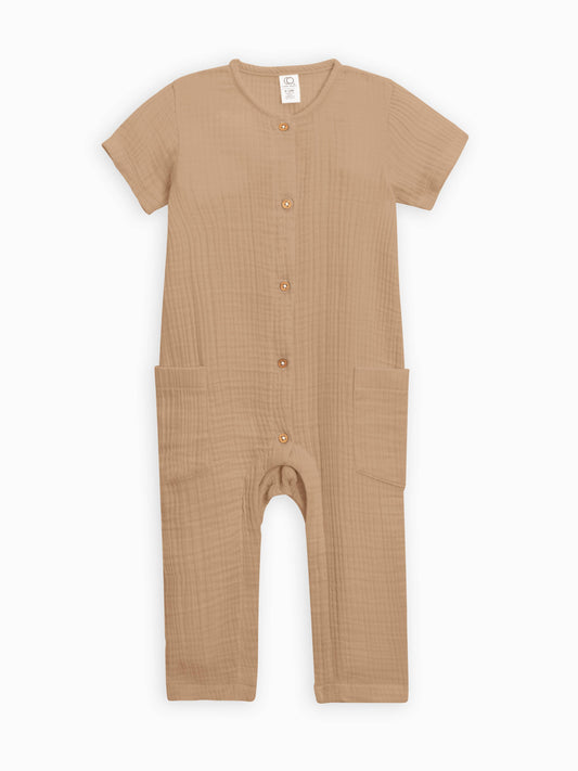 Brown Button Muslin Romper