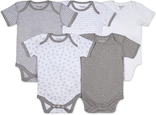 Unisex Organic Cotton Short and Long Sleeve Bodysuits, 5-Pack